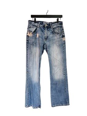 ReClaim Relaxed Bootleg Jeans 31x32 Mens Distressed Blue Denim Cotton Frayed Hem